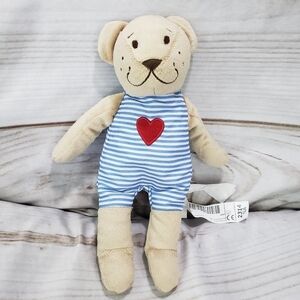 Ikea Fabler Bjorn Teddy Bear Plush Stuffed Toy Blue White Stripes Red Heart 9.5"
